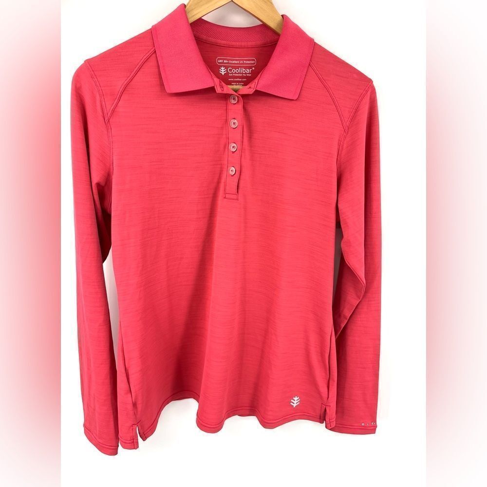 Coolibar women’s prestwick long sleeve pink UV protection golf polo shirt size M